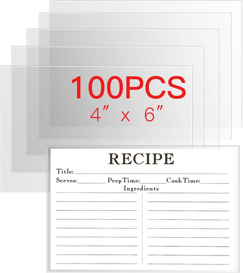 100PCS Recipe Card Protectors, 4x6 Waterproof Clear Covers, Plastic Sleeves to Protect Your Recipes from Kitchen Messes.