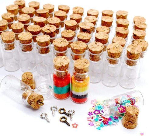 0.5ML Clear Glass Cork Bottles Vials - Mini Tiny Jars with Corks, 100 Bottles + 100 Screws