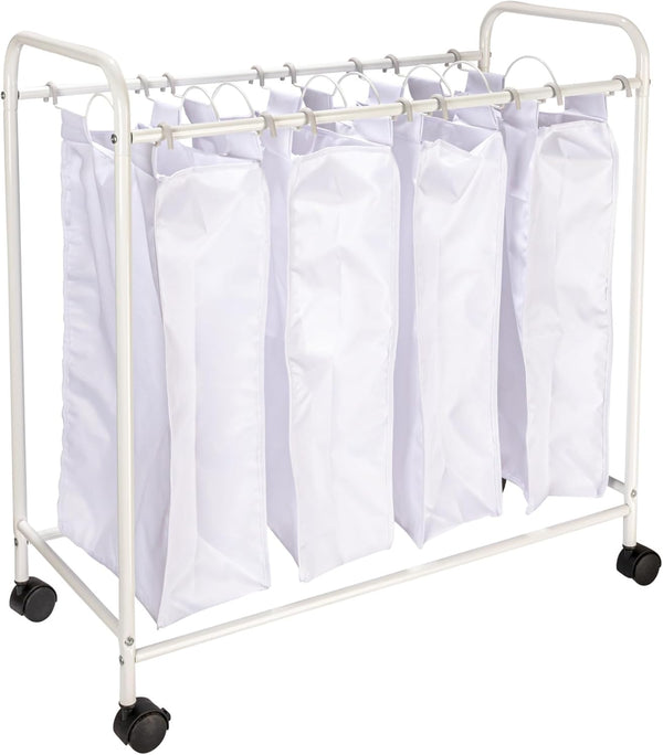 Household Essentials Rolling Laundry Sorter, 4 Bag Laundry Sorter Cart with Washable