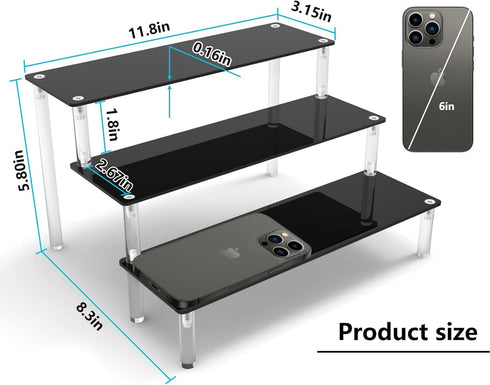 Acrylic Riser Black Acrylic Shelf Riser, 3 Tier Perfume Organizer, Large Cupcake Stand for Funko POP, Cosmetic Products