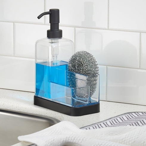6" 3.5" 8.25", iDesign Forma BPA-Free Plastic Soap and Sponge Sink Organizer Caddy - x x Clear/Matte Black