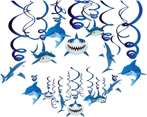 30PCS Shark Hanging Swirls Decorations - Summer Pool Under the Sea Party Supplies for Baby Shark Birthday