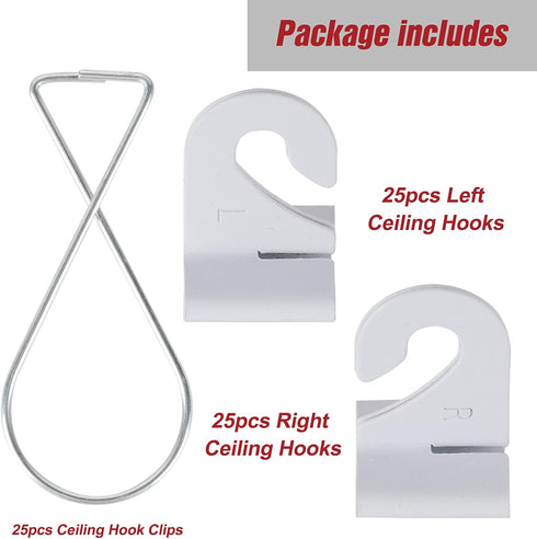 50 Packs 25 25pcs MAKALONE Drop Ceiling Hooks for Hanging, Pairs Right and Left Ceiling Hooks and Ceiling Hook Clips