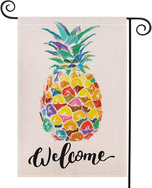 Welcome Pineapple Garden Flag, 12.5 x 18 Inch, Double Sided Burlap Flag for Seasonal Farmhouse Decoration