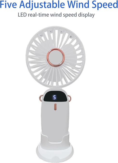 Portable Handheld Fan Small Handheld Fan Type-C Rechargeable 2000mAh Desk Personal Fan 90°Adjustable Neck Fan with 5 Speed Wind LED Display for Home Office Travel(White) by Yinglejiacns