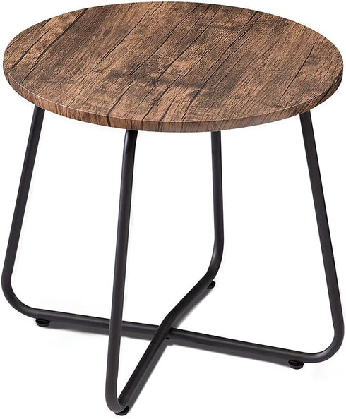 VECELO 17.7 inch Small Round Outdoor Side Table,Patio End Table,Waterproof Wood Table