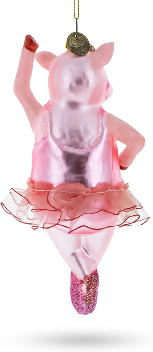 Graceful Pig Dancing Ballet Blown Glass Christmas Ornament