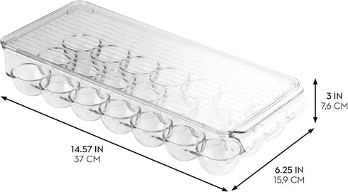 21 iDesign Clear Plastic Egg Holder for Fridge with Lid - Egg Storage Container Organizer Bin