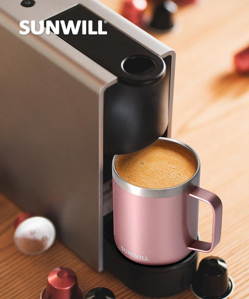 14 oz SUNWILL Travel Coffee Mug with Lid, Insulated Tumbler with Handle, Stainless Steel Cup for Ice, Water, Tea, Rose