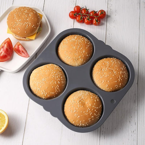 Hamburger Bun Pan, Silicone Hamburger Bun Pans for Baking,Multi Cavity Mesh Silicone Hamburger Bun Mold for Making Buns, Non Stick Baking Pan Household Silicone Food Baking New Baking Tool1 by DEWSIL