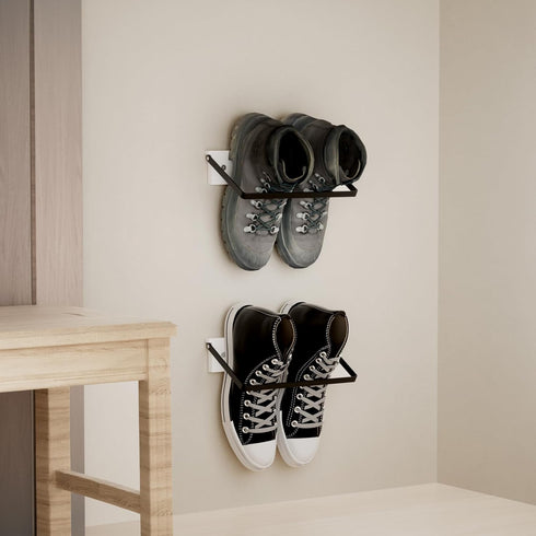 SCUNDA 2-Pack Wall Mounted Shoe Rack, Wooden & Metal Foldable Shoe Rack