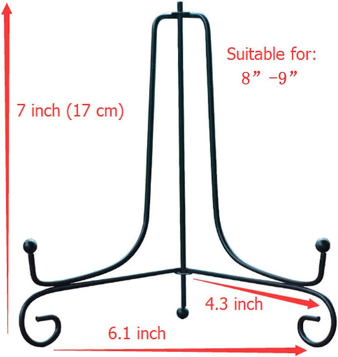 (4 pack) 7" Black Iron Display Stand, Easel Plate Display for Photo Frames, Cookbooks, and Art
