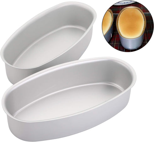 Yesland 4 Packs Non-Stick Oval Cheesecake Pan - 8 Inch Aluminum Bakeware for Bread, Meat & Cake, Silver