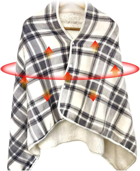 WOOLALA USB Plaid Heated Shawl Blanket, Wearable Fleece Electric Heating Blanket with Snap