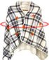 WOOLALA USB Plaid Heated Shawl Blanket, Wearable Fleece Electric Heating Blanket with Snap