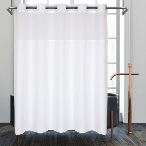 River Dream White Fabric Shower Curtain, 71x74 inches with Sheer Window, Water Repellent, No Liner Needed