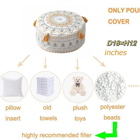 D45xH20cm MOCOFO Round Unstuffed Pouf Cover Scandinavian Simplicity Geometric Print Floor Cushion - Washable Ottoman