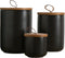 Canister Sets for Kitchen, Black Ceramic Kitchen Canisters with Airtight Wood Lids, Set of 3 for Flour and Sugar