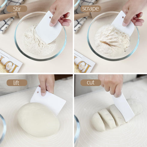 Bench Scraper Dough Scraper for Baking, 4 PCs BPA Free Plastic Flexible Dough Cutter, Food-Safe Tools