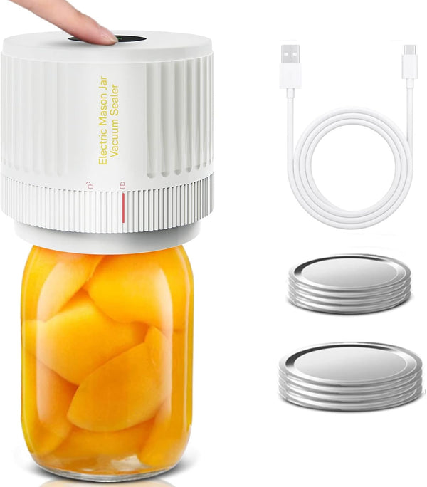 Electric Mason Jar Vacuum Sealer - Cordless Kit for Wide-Mouth & Regular-Mouth Jars, Food Storage and Fermentation,