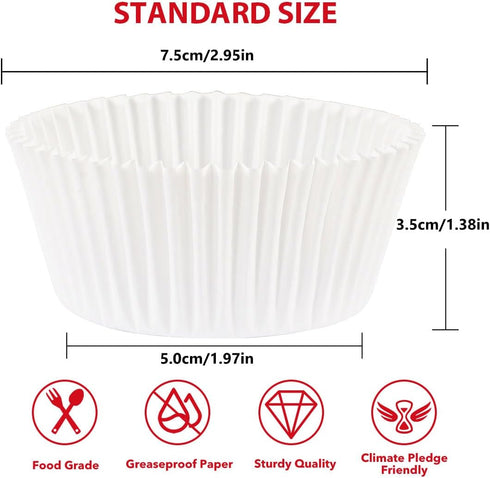 Standard White Cupcake Liners for Baking 200 Counts - Caperci Greaseproof Muffin Baking Cups for Wedding Birthday Party Baby Shower Festivals (White) by Caperci