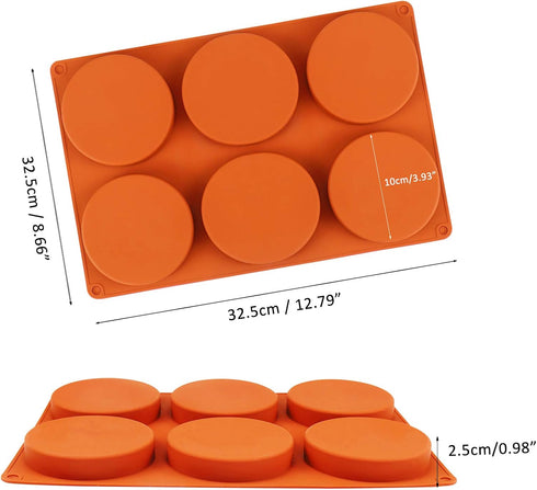 Palksky Silicone Molds for Baking (2 Pack), 6-Cavity Large Round Disc Mold for Hamburger, Chocolate Cake