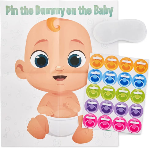 Funny Baby Shower Game - Pin The Pacifier, Includes Large Poster, 24 Stickers, and Luxury Blindfold