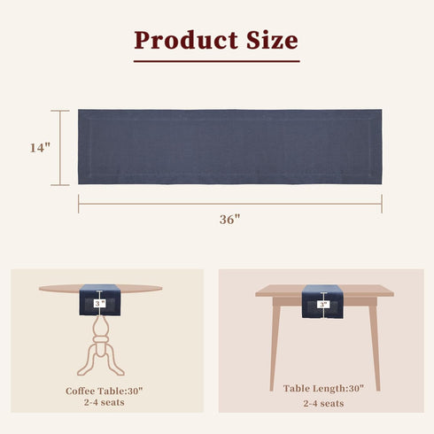 36 Inches 100% Blue,14x36) Linen Table Runner Long, Natural Table Runners Small Runner for Coffee Table Kitchen Dining