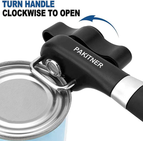 PAKITNER Safe Cut Can Opener - Smooth Edge, Handheld Easy Turn Knob, Ergonomic Stainless Steel Cutting Tool