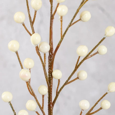 Pack 6 of Artificial Cream Winter White Weatherproof Berry Stem Branches - Waterproof Berries for Indoor and Outdoor