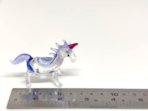 Unicorn Tiny Miniature Figurines - Hand Blown Glass Art Fantasy Animals Collectible Gift Home Décor (Blue Pink)