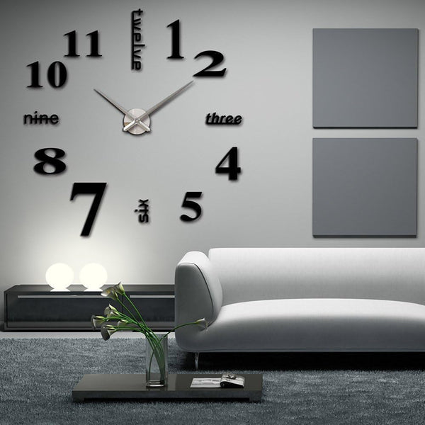 Modern 3D Frameless Large DIY Wall Clock, Watches Hours, Home Decorations for Living Room Bedroom (Black)