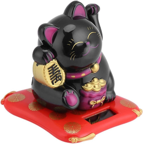 Acogedor Solar Waving Cat - Good Luck Cat for Car Decoration, Desk Decoration (Black)