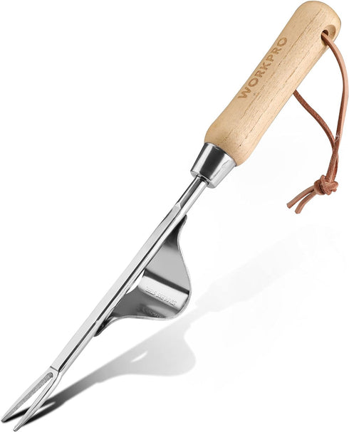 WORKPRO Weed Puller Tool, Heavy Duty Stainless Steel with Metal Leverage Base and V-Shaped Forks for Easy Weed Removal
