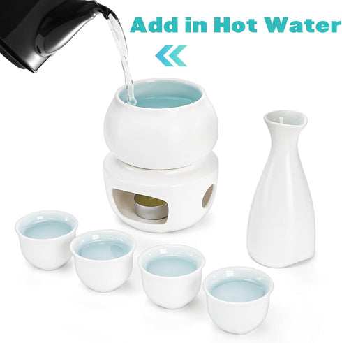 Set Set, 7 Set 1 1 1 4 Foraineam White Ceramic Sake with Warmer Pot, Japanese Style Porcelain Hot Saki Drink Bottle