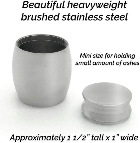Small Miniature Dad Father Memorial Cremains Holder Container Jar, Brushed Stainless Steel, 1.5" Tall