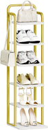 6 2 SR04213A Hzuaneri Tiers Vertical Shoe Rack, Narrow Shoe Tower, Tall Shoes Shelf with Hooks, Adjustable Shelves
