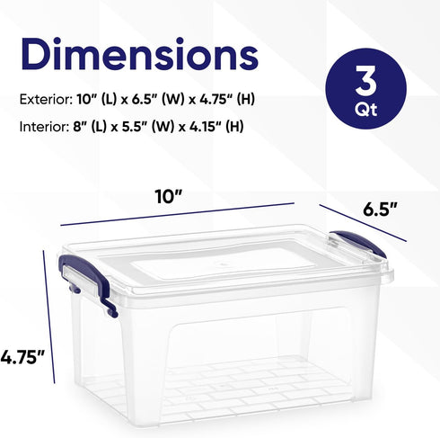 Superio Clear Storage Bins with Lids, Stackable Storage Box with Latches and Handles, Extra Small, 2 Pack 3 Quart by Superio
