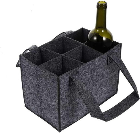 Teensery 6 Bottle Wine Carrier Bag Felt Wine Bottle Tote Bag Portable Wine Storage Bag Reusable Grocery Bag with Handle for Wedding Birthday Travel Camping Picnic, Dark Grey (1 Piece) by Teensery