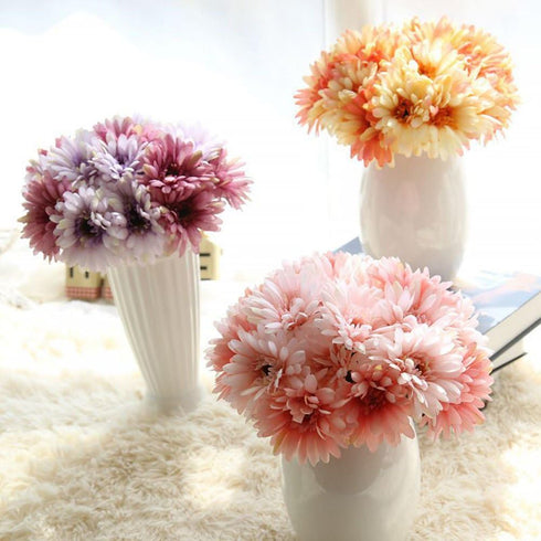 Artificial Gerbera Flower Bouquet, 7 Stems Silk Daisies for Wedding, Office, Party, DIY Decoration