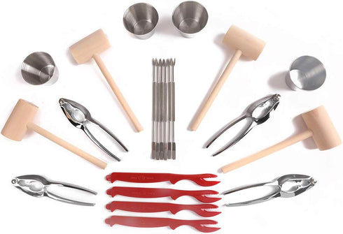 Artcome 22 Piece Seafood Tools Set for 4 People with 4 Lobster Crab Crackers, 4 Shellers, 6 Forks, 4 Cups, 4 Mallets