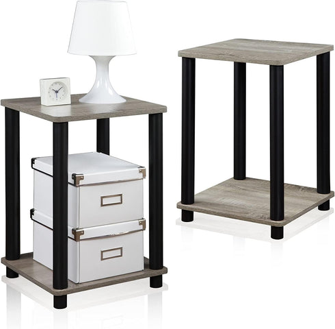 Grey/Black,2-Pack (2-99800GYW) FURINNO Stylish End Table, French Oak
