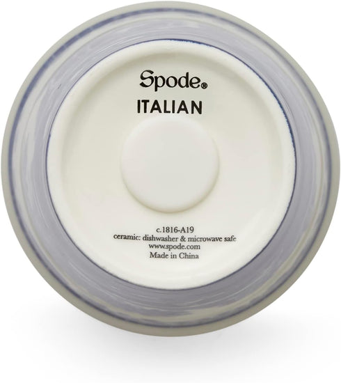 Spode Blue Italian 8oz Porcelain Travel Mug with Lid – Scenic Patterned Drinkware with Decorative Border, Portable