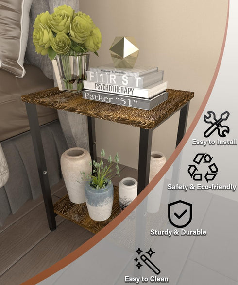 Tigerden 2 Tier Side Table, Heavy Duty End Table with Shelves, Narrow nightstand Table for Small Spaces, Record Player
