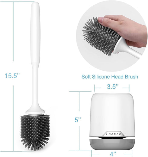 Lefree 2 Pack Silicone Toilet Brush and Holder Set with Ventilated Holder for Bathroom Cleaning