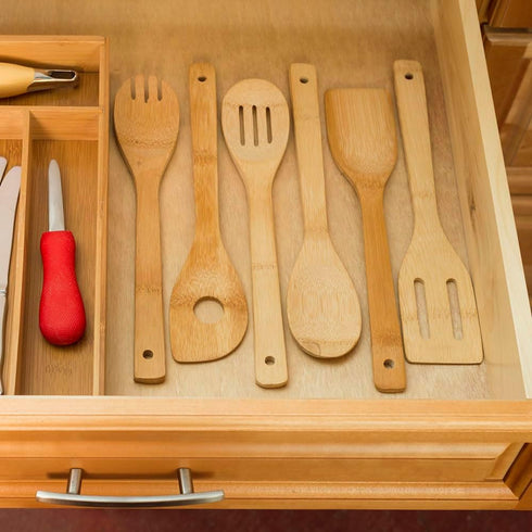 Home Basics 6 Piece Bamboo Kitchen Cutlery Tool Set, Natural, 2.5 x 12 x 0.25