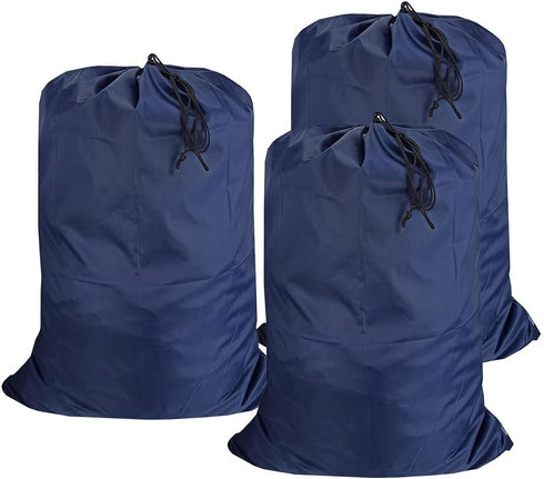 Washable Travel Laundry Bag with Drawstring (3 Pack), Large Dirty Clothes Bag Fit for Laundry Basket, Navy Blue