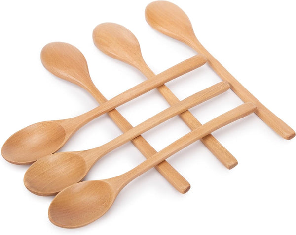 Wooden Spoons 6PCS, 9 Inch Long Handle Spoon for Eating, Mixing, Stirring, Japanese Style Home Kitchen Cooking