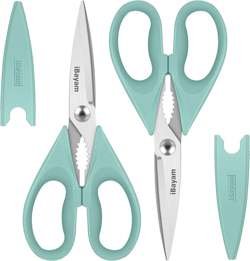 iBayam 2-Pack Kitchen Shears, Heavy Duty Stainless Steel Meat Scissors, Dishwasher Safe Utility Scissors