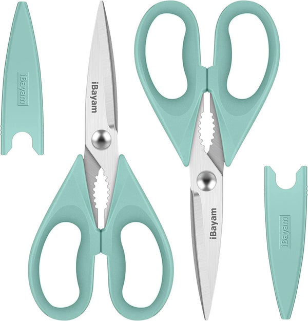 iBayam 2-Pack Kitchen Shears, Heavy Duty Stainless Steel Meat Scissors, Dishwasher Safe Utility Scissors